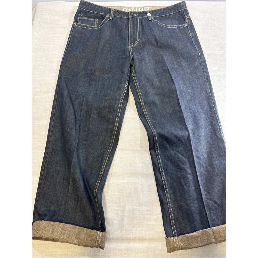 Ecko Unltd Jeans Mens 38x33 Blue Baggy Wide Leg Hip Hop‎ Y2K Denim 2000 - Picture 3 of 14
